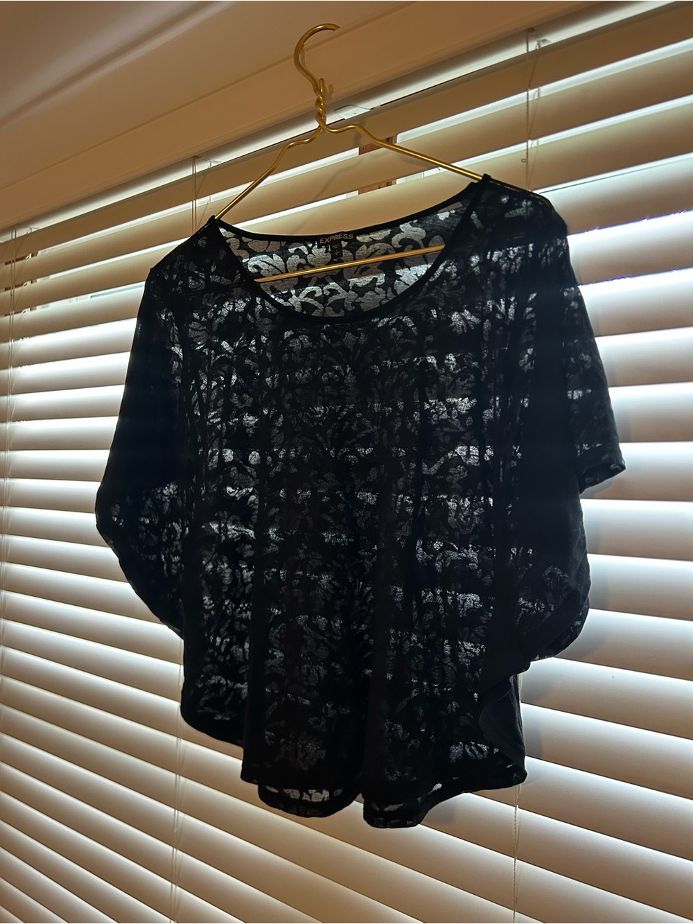 Express Black Sheer Floral Lace Flowy Short Sleeve Top